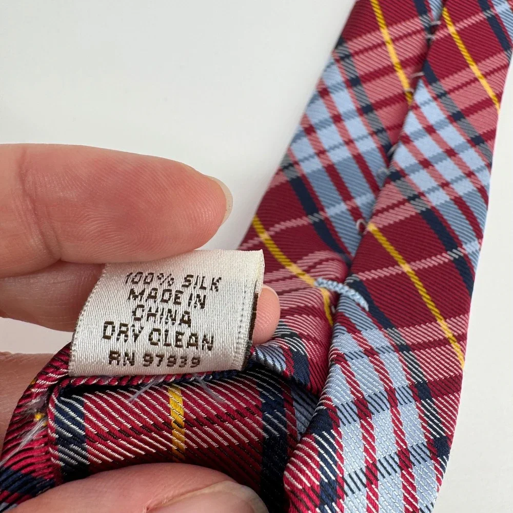 Peter Millar‎ Silk Tie Red Blue Plaid Tartan Hand Folded 100% Silk Necktie